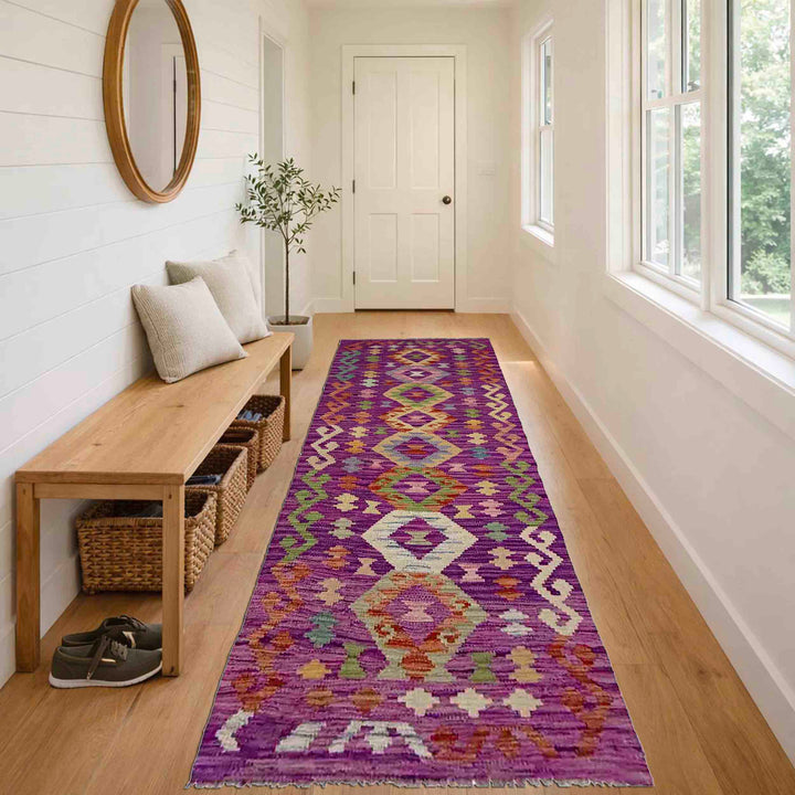 Afghan Vegetable Kilim Rug 2' 3" x 7' 9" Flat-Weave reverse