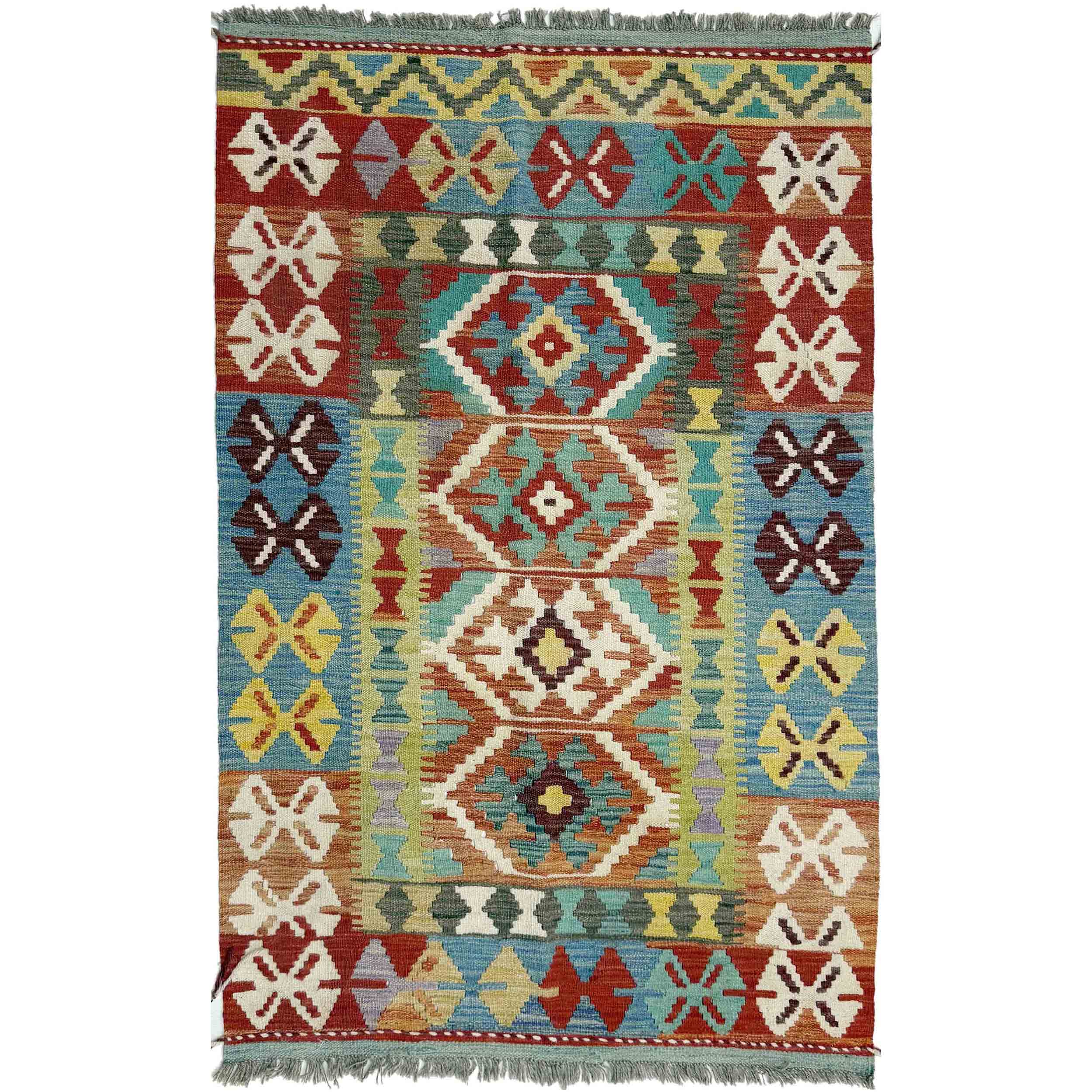 Multicolor Afghan Vegetable Kilim Rug 3' 3