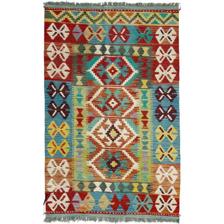 Multicolor Afghan Vegetable Kilim Rug 3' 3" x 5' 4" Flat-Weave