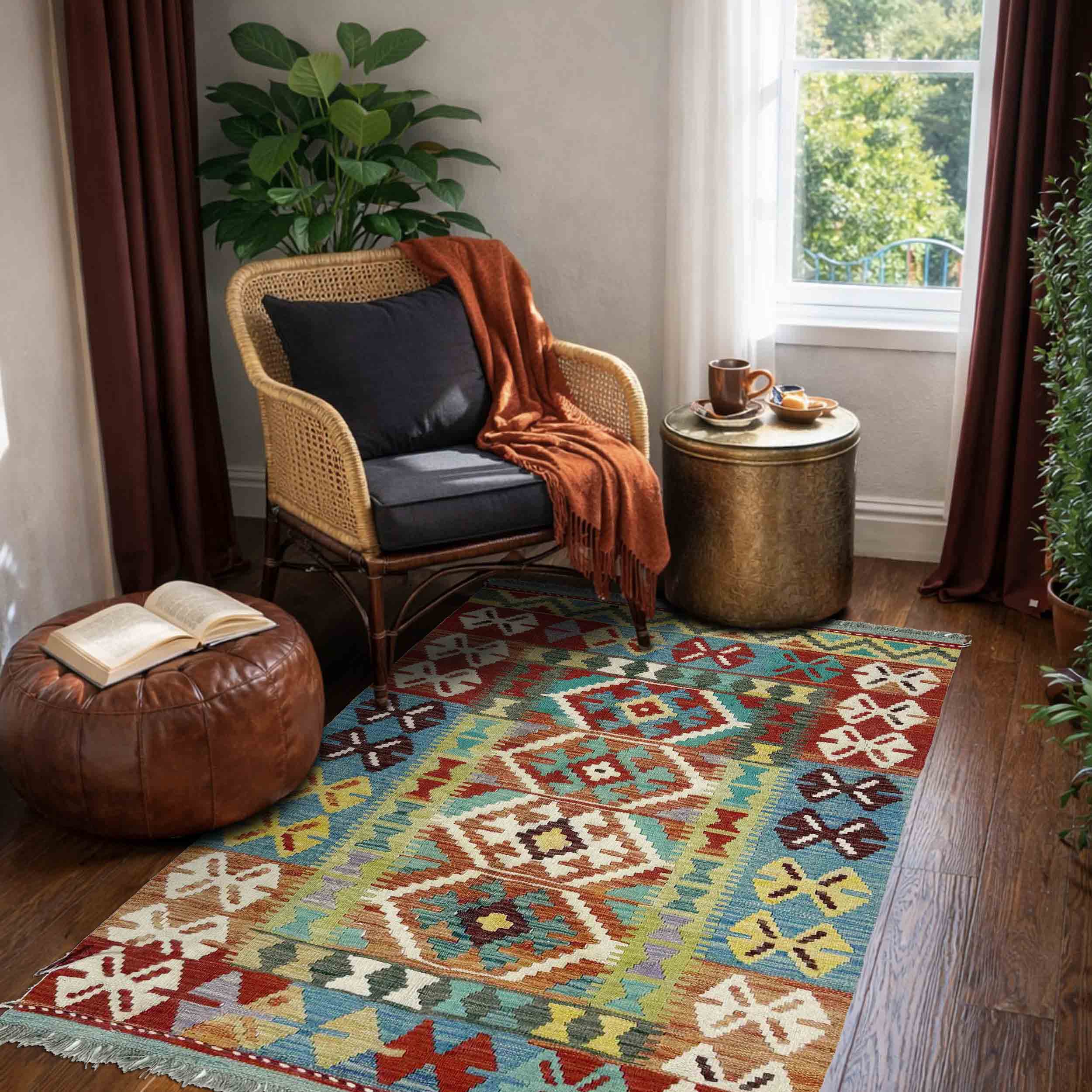 Multicolor Afghan Vegetable Kilim Rug 3' 3