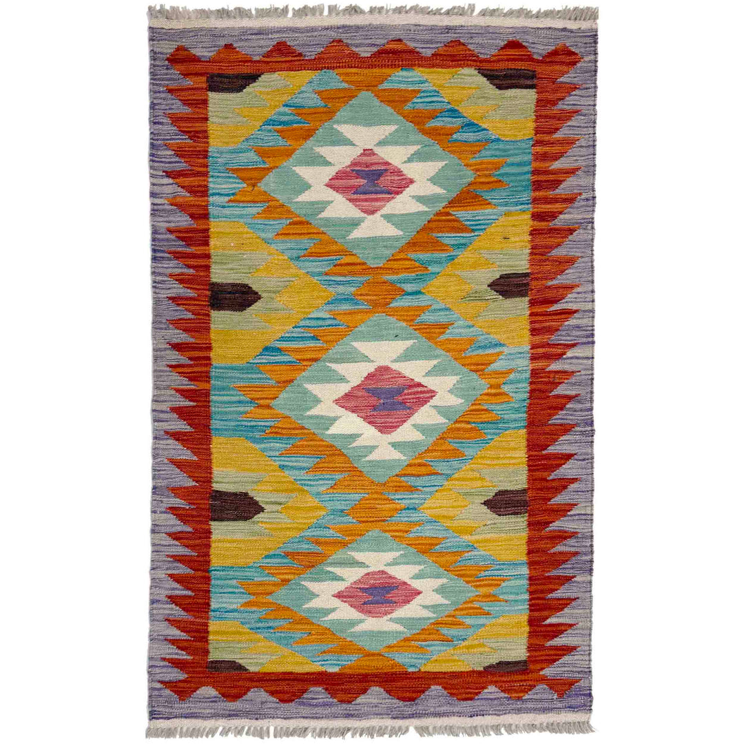 Afghan Vegetable Kilim Rug 2' 6" x 4' 3" Flat-Weave