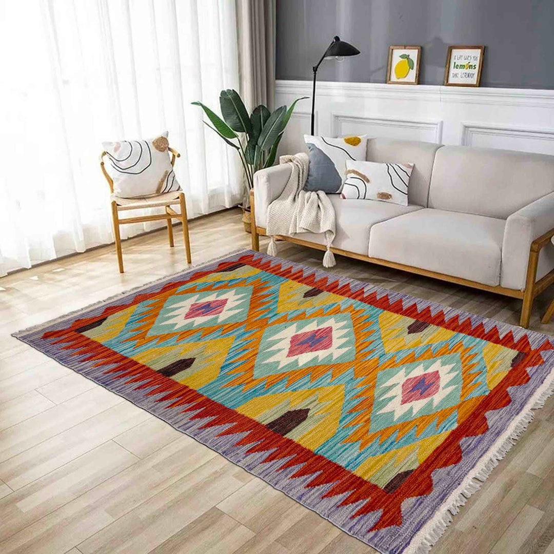 Afghan Vegetable Kilim Rug 2' 6" x 4' 3" Flat-Weave reverse