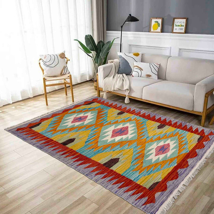 Afghan Vegetable Kilim Rug 2' 6" x 4' 3" Flat-Weave reverse