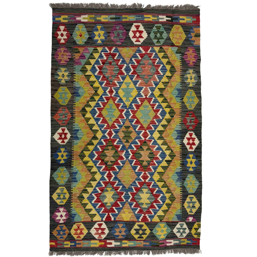 Afghan Vegetable Kilim Rug 3' 5" x 5' 3" Flat-Weave