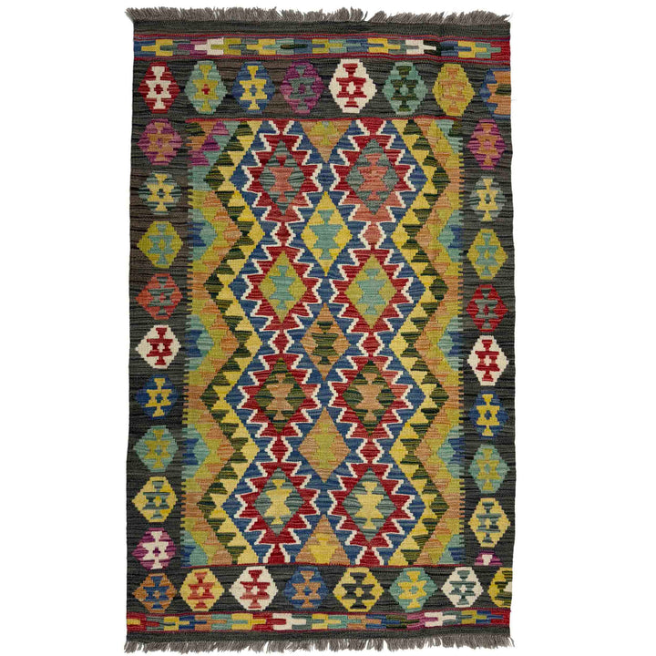 Afghan Vegetable Kilim Rug 3' 5" x 5' 3" Flat-Weave