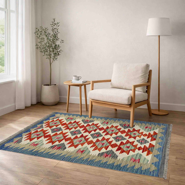 Afghan Vegetable Kilim Rug 2' 7" x 4' 3" Flat-Weave reverse