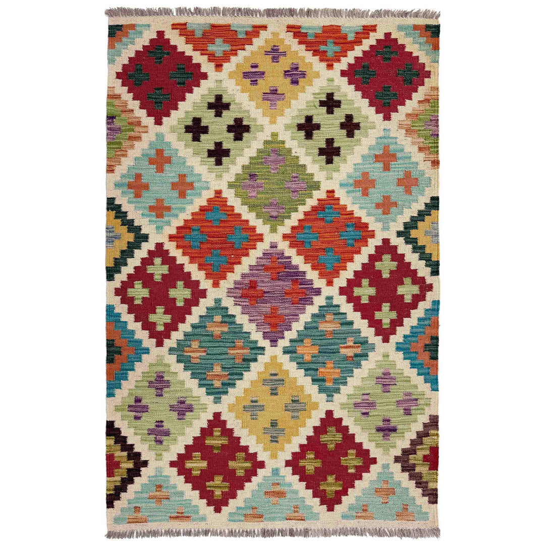 Afghan Vegetable Kilim Rug 3' 4" x 5' 0" Flat-Weave