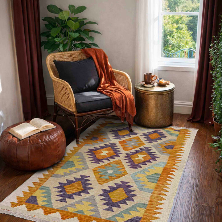Afghan Vegetable Kilim Rug 2' 9" x 4' 9" Flat-Weave reverse