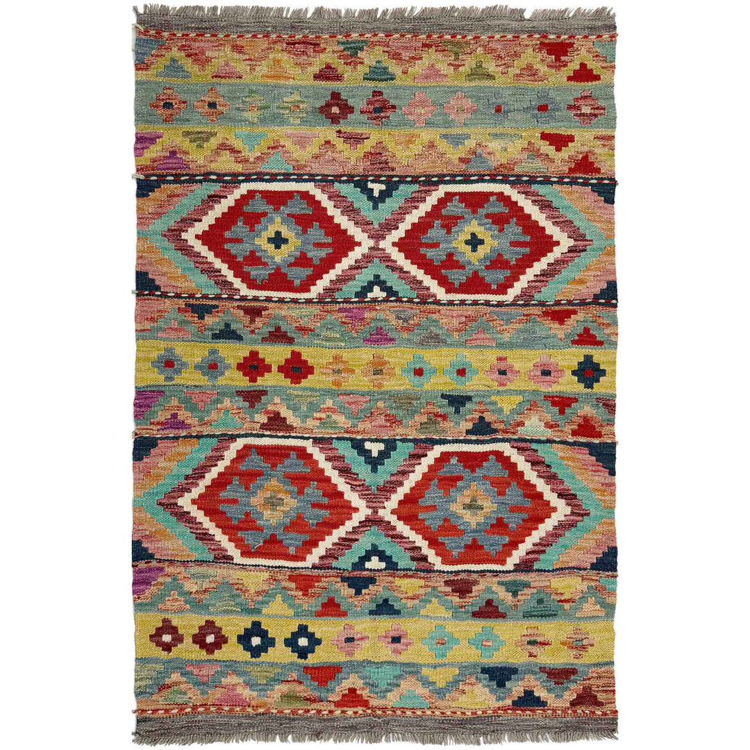Afghan Vegetable Kilim Rug 3' 4" x 4' 11" Flat-Weave