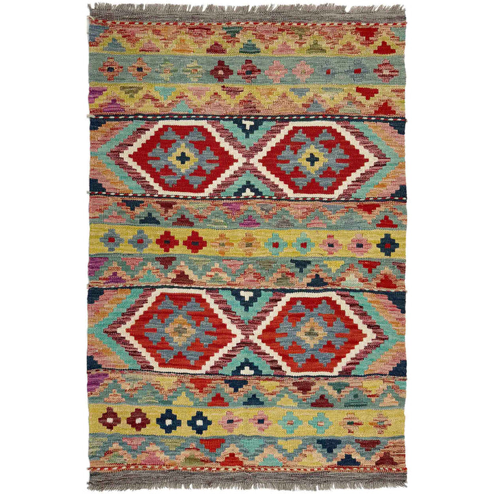 Afghan Vegetable Kilim Rug 3' 4" x 4' 11" Flat-Weave