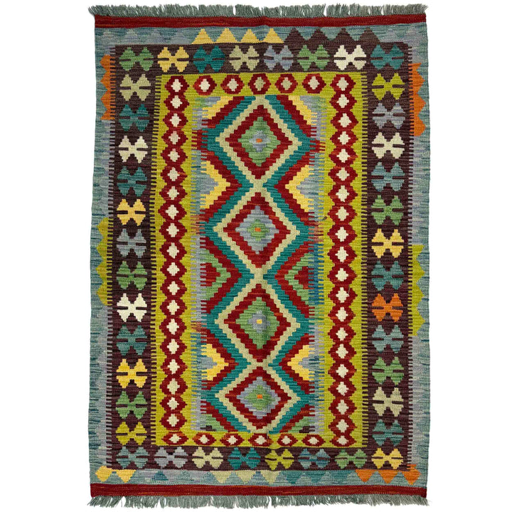 Afghan Vegetable Kilim Rug 3' 4" x 4' 11" Flat-Weave