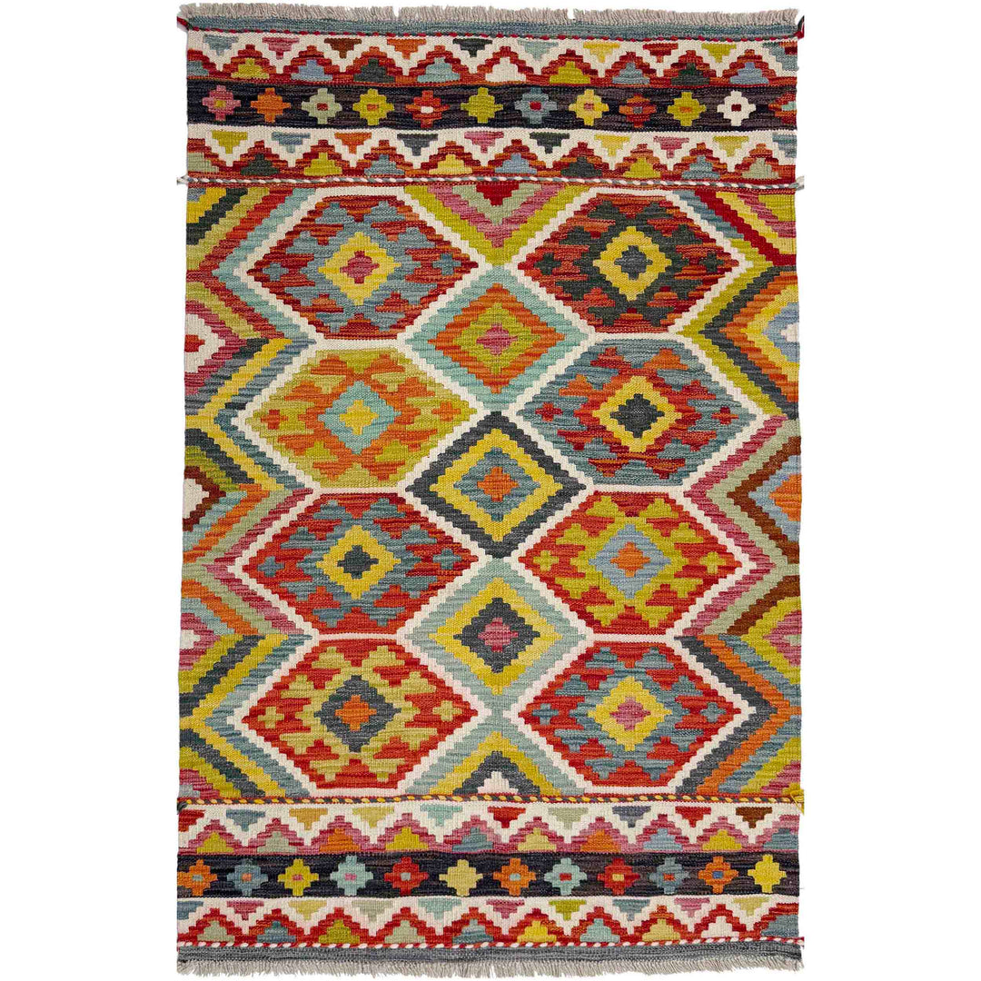 Afghan Vegetable Kilim Rug 3' 4" x 4' 11" Flat-Weave