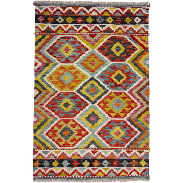 Afghan Vegetable Kilim Rug 3' 4" x 4' 11" Flat-Weave
