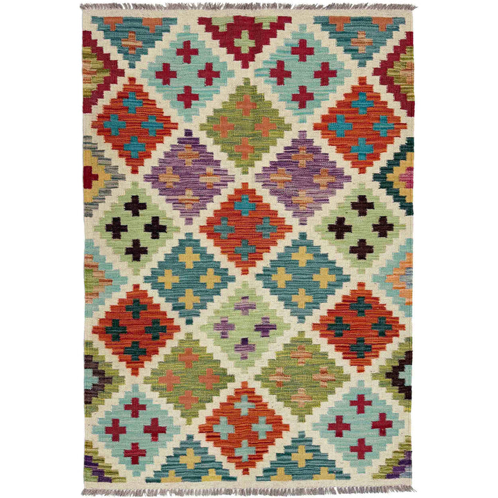 Afghan Vegetable Kilim Rug 3' 4" x 4' 11" Flat-Weave