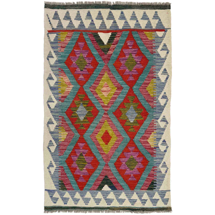 Afghan Vegetable Kilim Rug 3' 1" x 4' 6" Flat-Weave