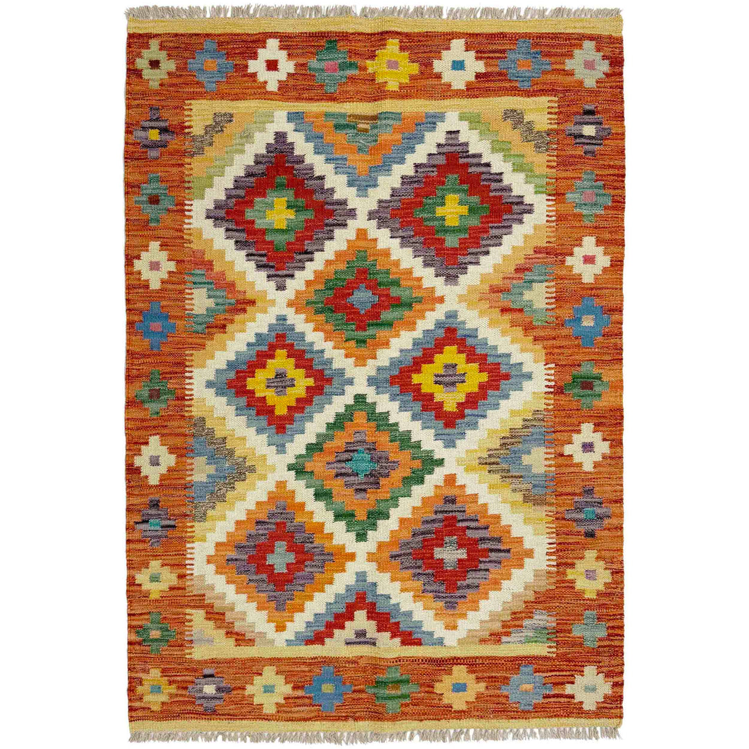 Afghan Vegetable Kilim Rug 3' 4" x 4' 9" Flat-Weave