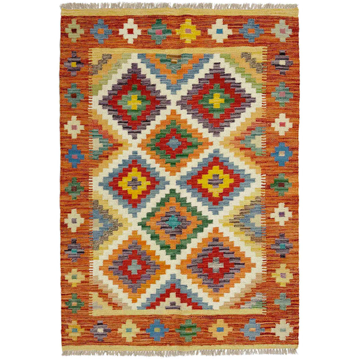 Afghan Vegetable Kilim Rug 3' 4" x 4' 9" Flat-Weave
