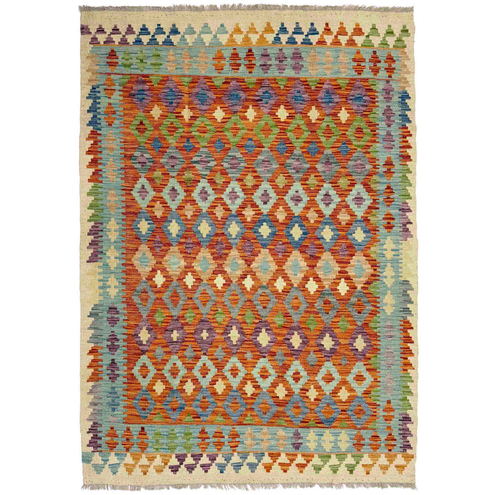 Afghan Vegetable Kilim Rug 4' 6" x 6' 7" Flat-Weave