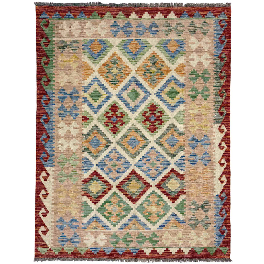 Afghan Vegetable Kilim Rug 4' 0" x 5' 8" Flat-Weave