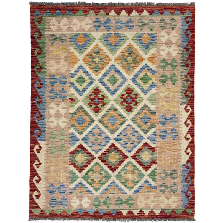 Afghan Vegetable Kilim Rug 4' 0" x 5' 8" Flat-Weave