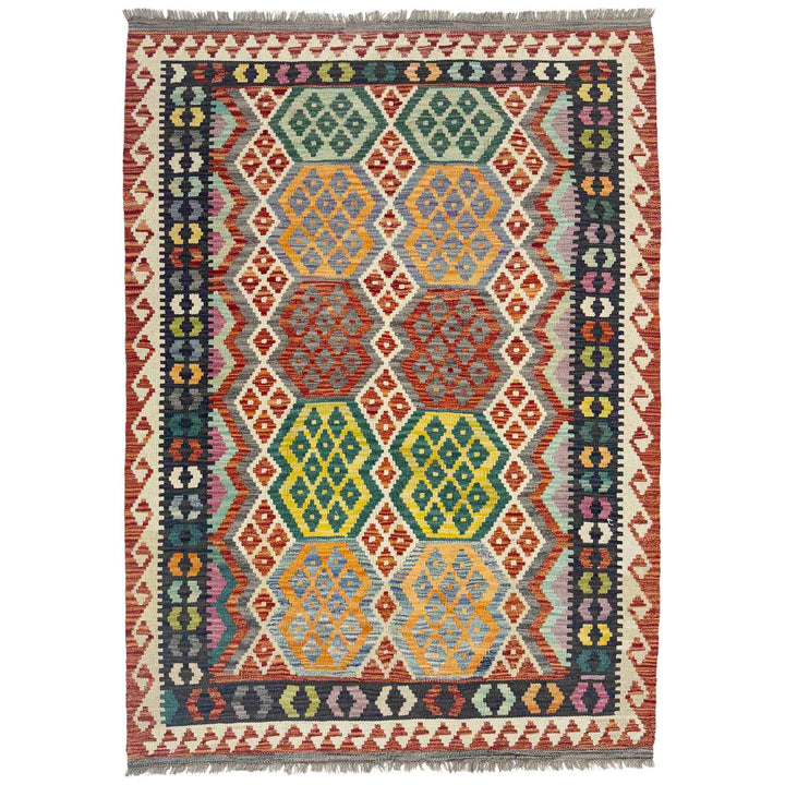 Hand Woven Wool Kelim 4' 2" x 5' 10" - No. AL825291