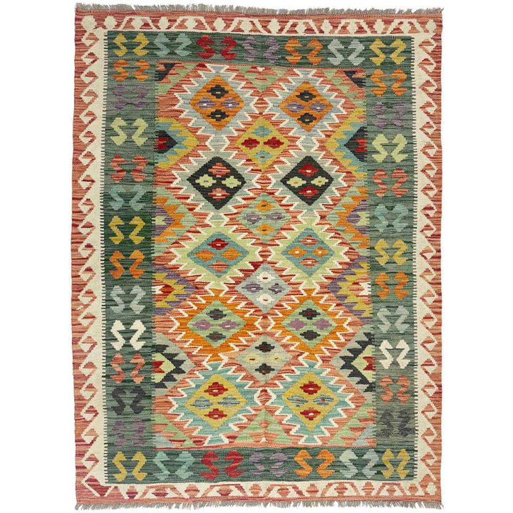 Handmade Turkish Design Wool Kilim 4' 4" x 5' 11" - No. AL143171