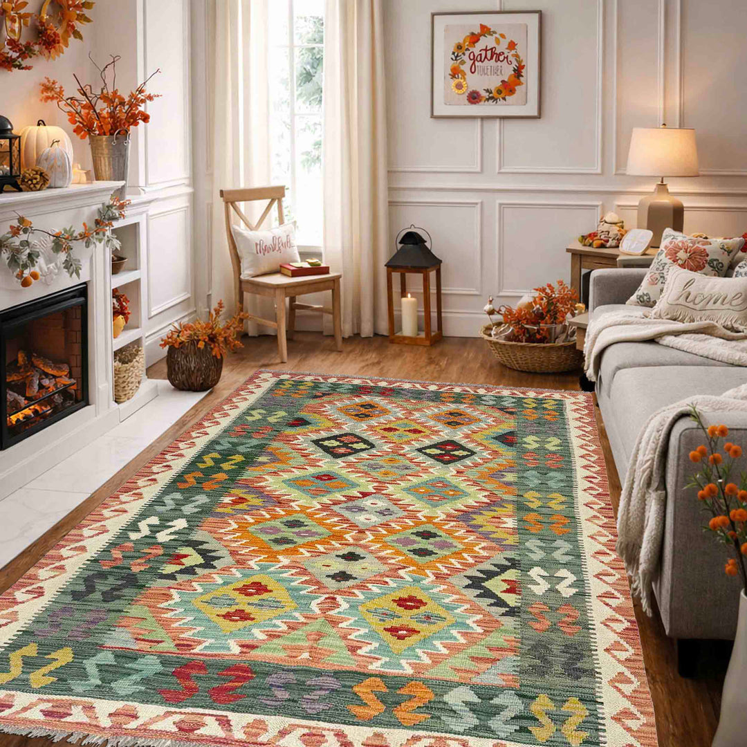 Handmade Turkish Design Wool Kilim 4' 4" x 5' 11" - No. AL143171