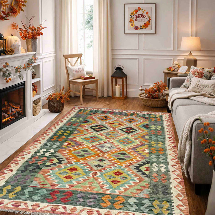 Handmade Turkish Design Wool Kilim 4' 4" x 5' 11" - No. AL143171