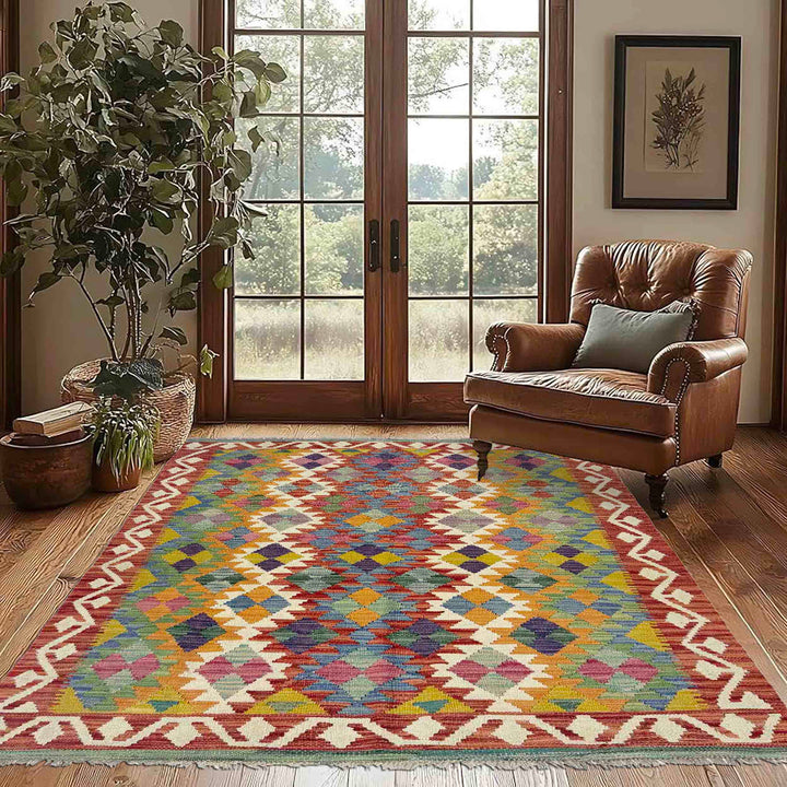 Hand Knotted Flatweave Kilim 4' 2" x 6' 0" - No. AL408120