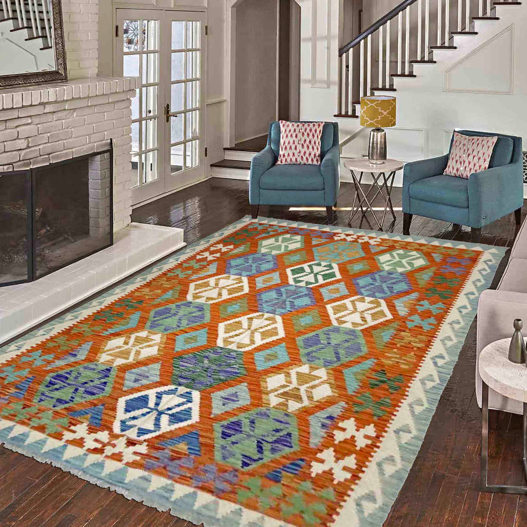 Hand Knotted Afghan Style Kilim 5' 7" x 8' 1" - No. AL553315