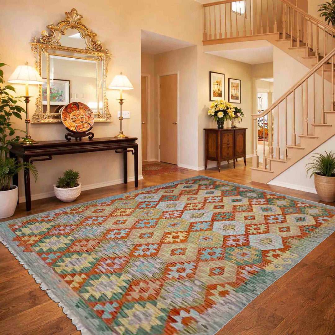 Hand Woven Wool Kelim 5' 7" x 8' 0" - No. AL472575