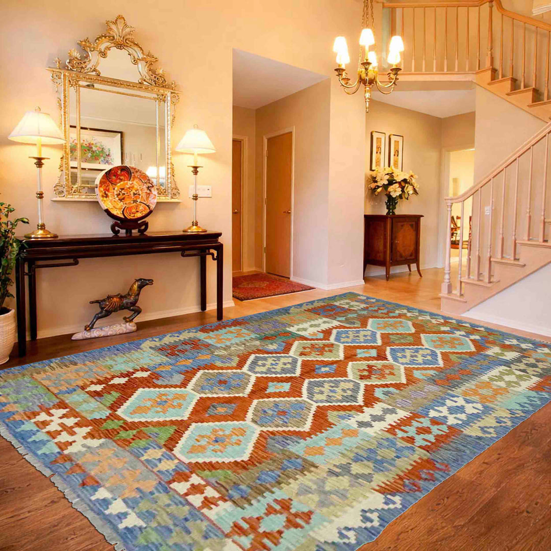 Handmade Turkish Design Wool Kilim 6' 1" x 8' 0" - No. AL433321