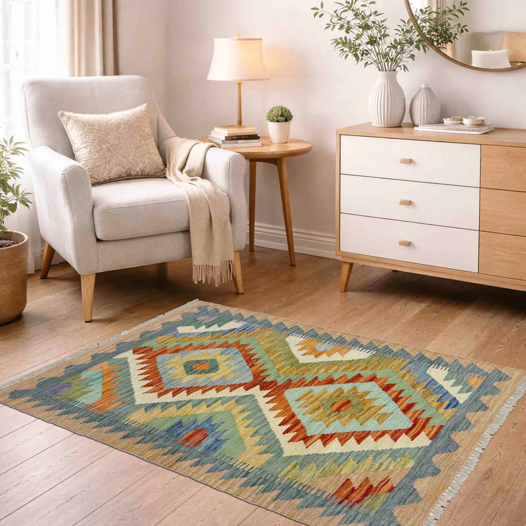 Hand Made Afghan Kilim 2' 7" x 3' 11" - No. AL949017