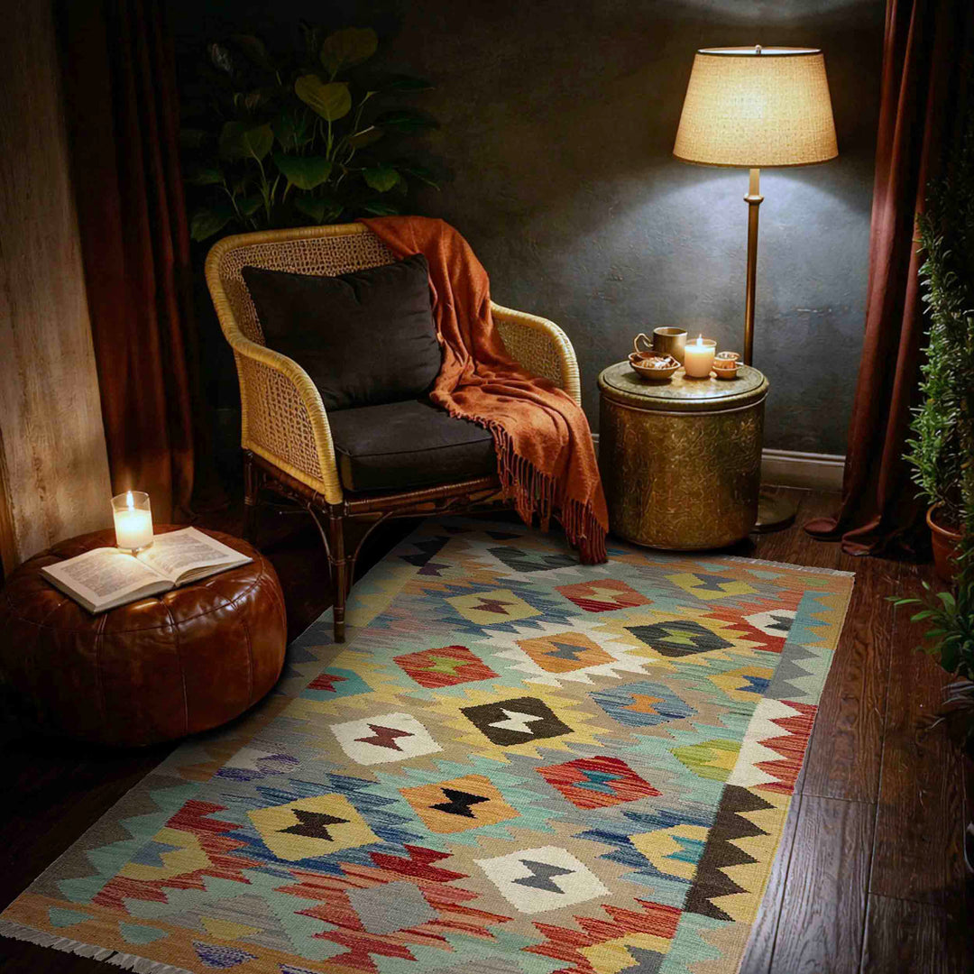 Hand Knotted Afghan Style Kilim 2' 7" x 4' 0" - No. AL668365