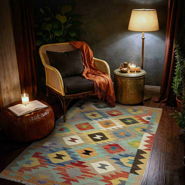 Hand Knotted Afghan Style Kilim 2' 7" x 4' 0" - No. AL668365