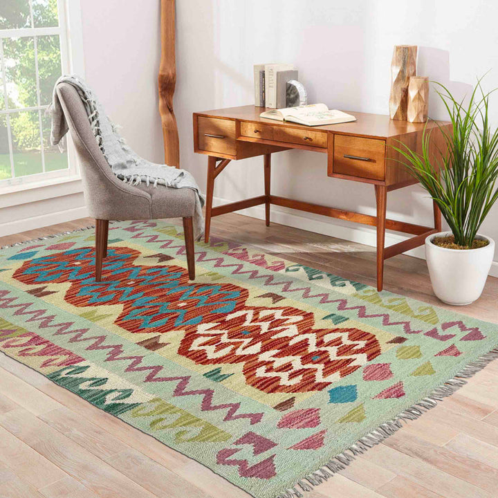 Hand Woven Wool Kelim 2' 7" x 4' 0" - No. AL896072