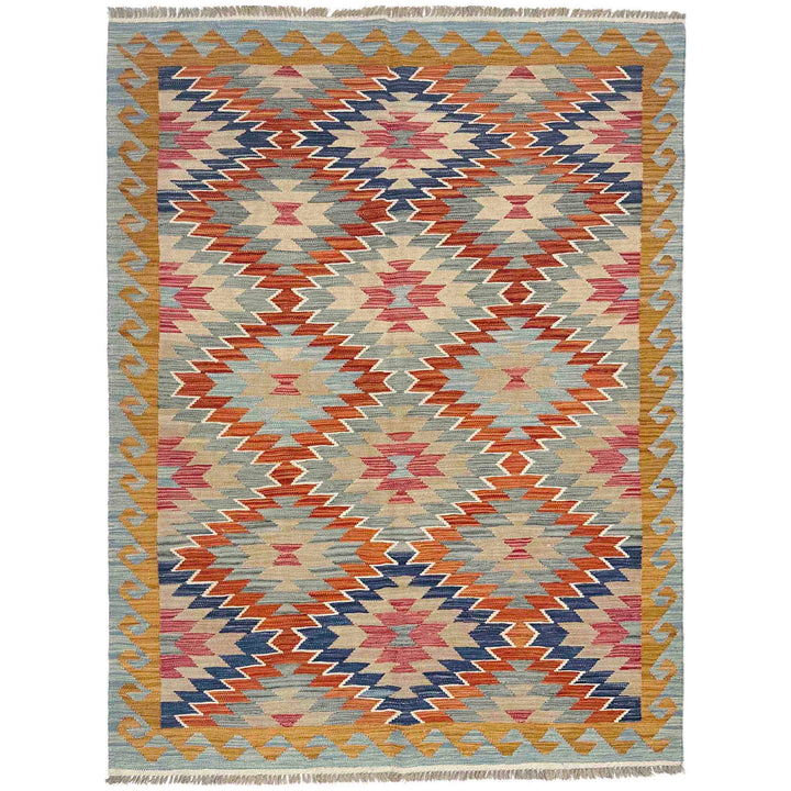 Multi Color ful Flat-Weave Wool Kilim 5' 0" x 6' 9" - No. AL451356