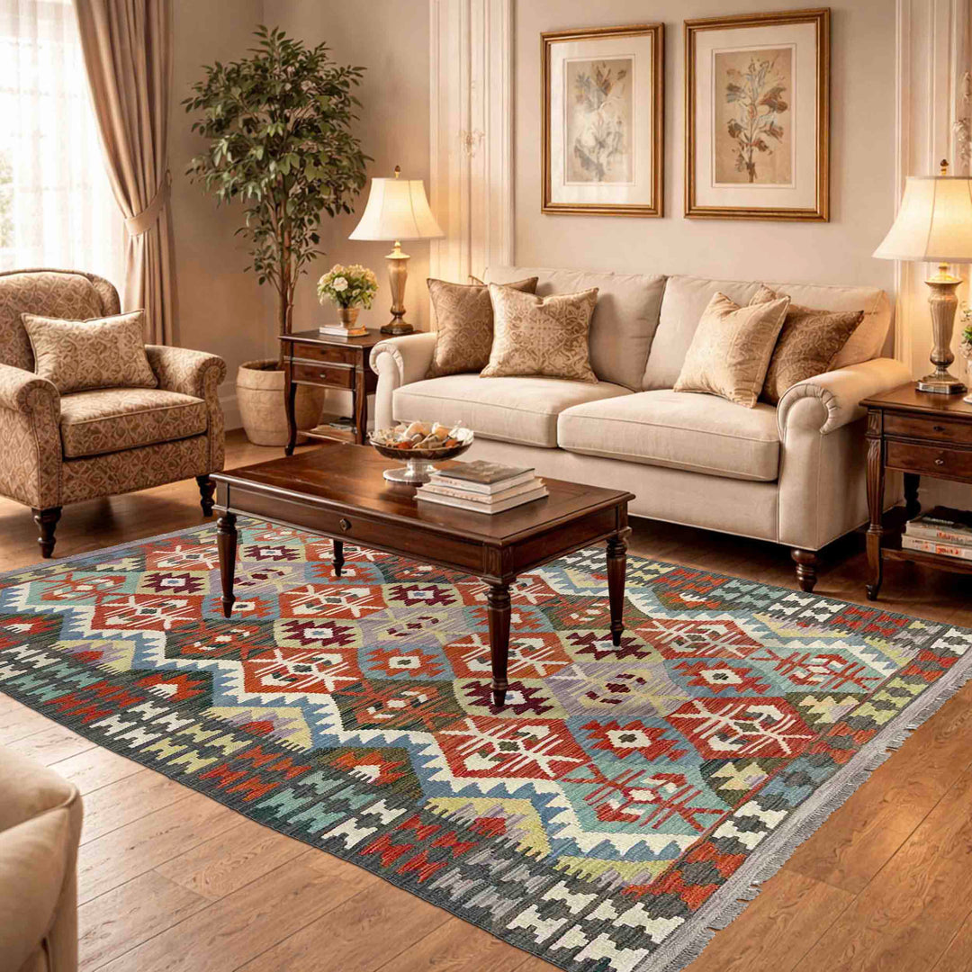 Handmade Vegetable Kilim 4' 11" x 6' 6" - No. AL354875