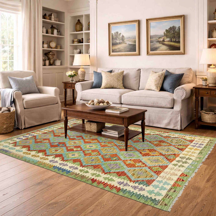 Hand Knotted Afghan Style Kilim 5' 2" x 6' 7" - No. AL861334