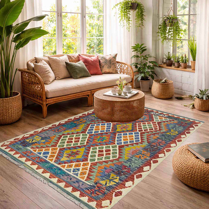 Handmade Afghan Vegetable Kilim 4' 1" x 6' 0" - No. AL298615