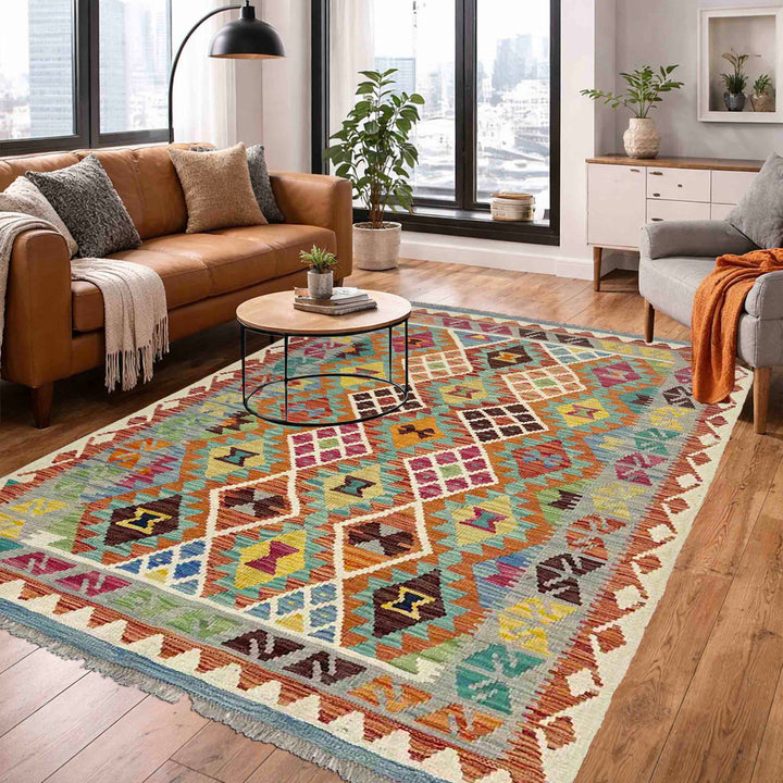 Hand Made Afghan Kilim 3' 11" x 5' 10" - No. AL652718
