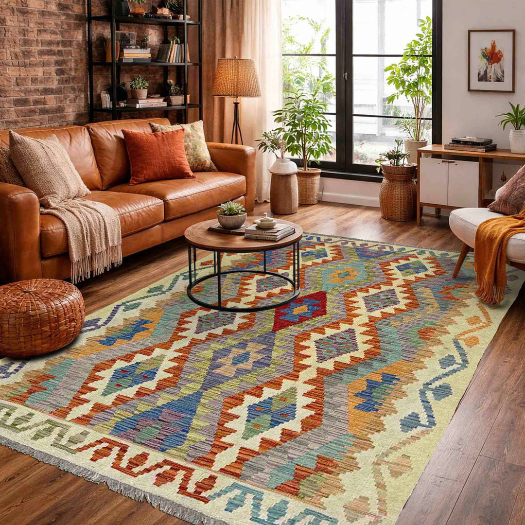 Handmade Vegetable Kilim 4' 0" x 6' 4" - No. AL504635