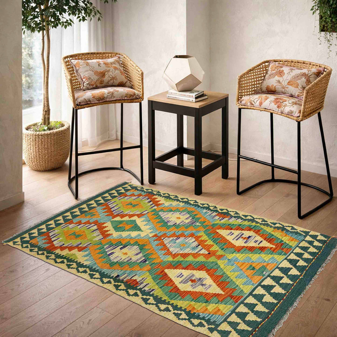Handmade Afghan Vegetable Kilim 3' 3" x 5' 1" - No. AL769658