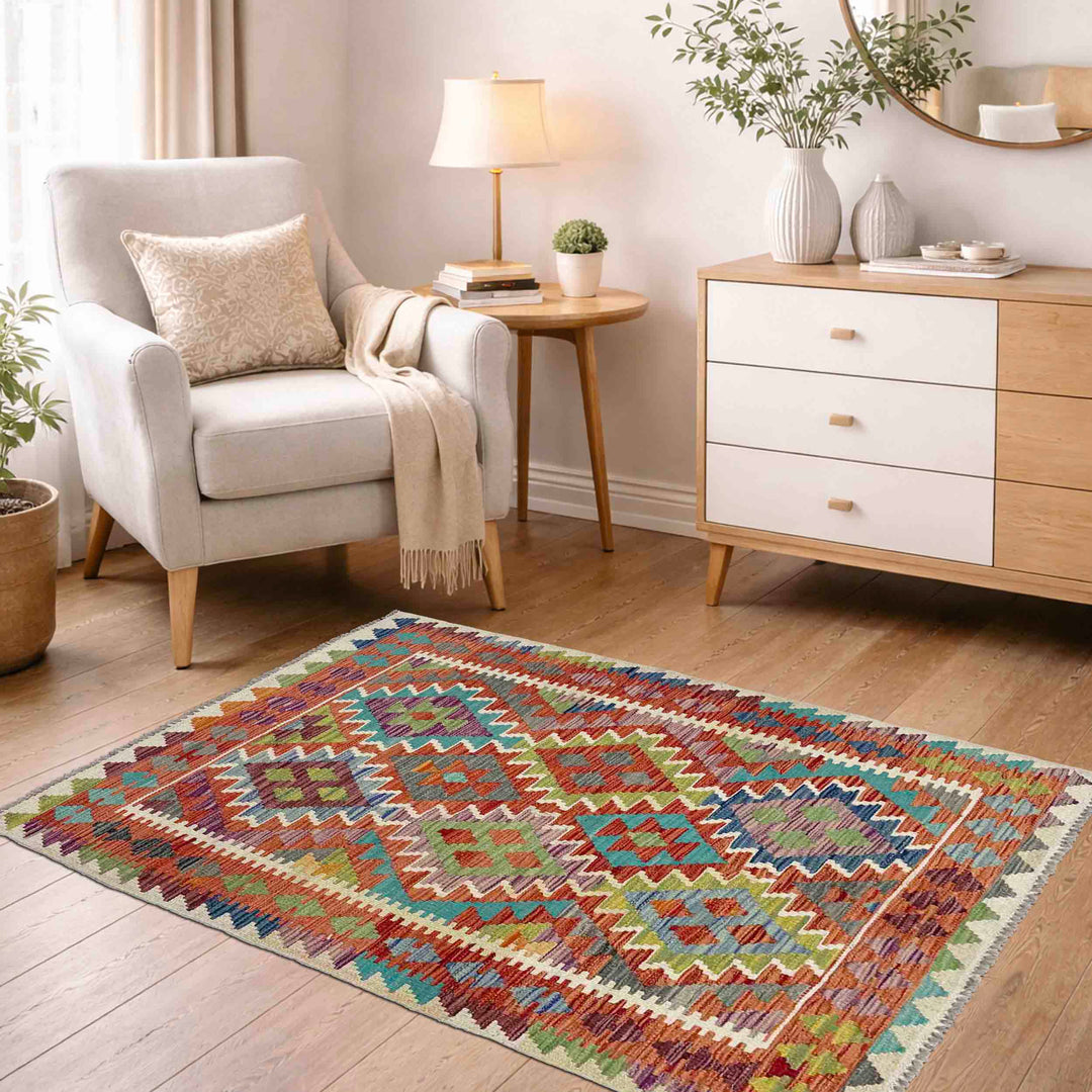 Hand Made Afghan Kilim 3' 5" x 4' 11" - No. AL685990