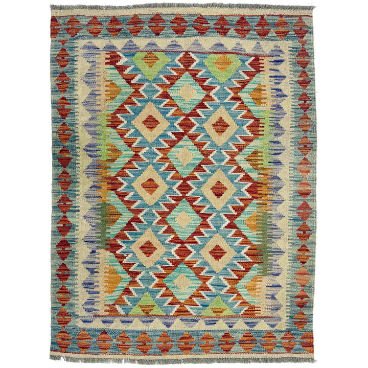 Multi Color ful Flat-Weave Wool Kilim 3' 4" x 4' 10" - No. AL301122