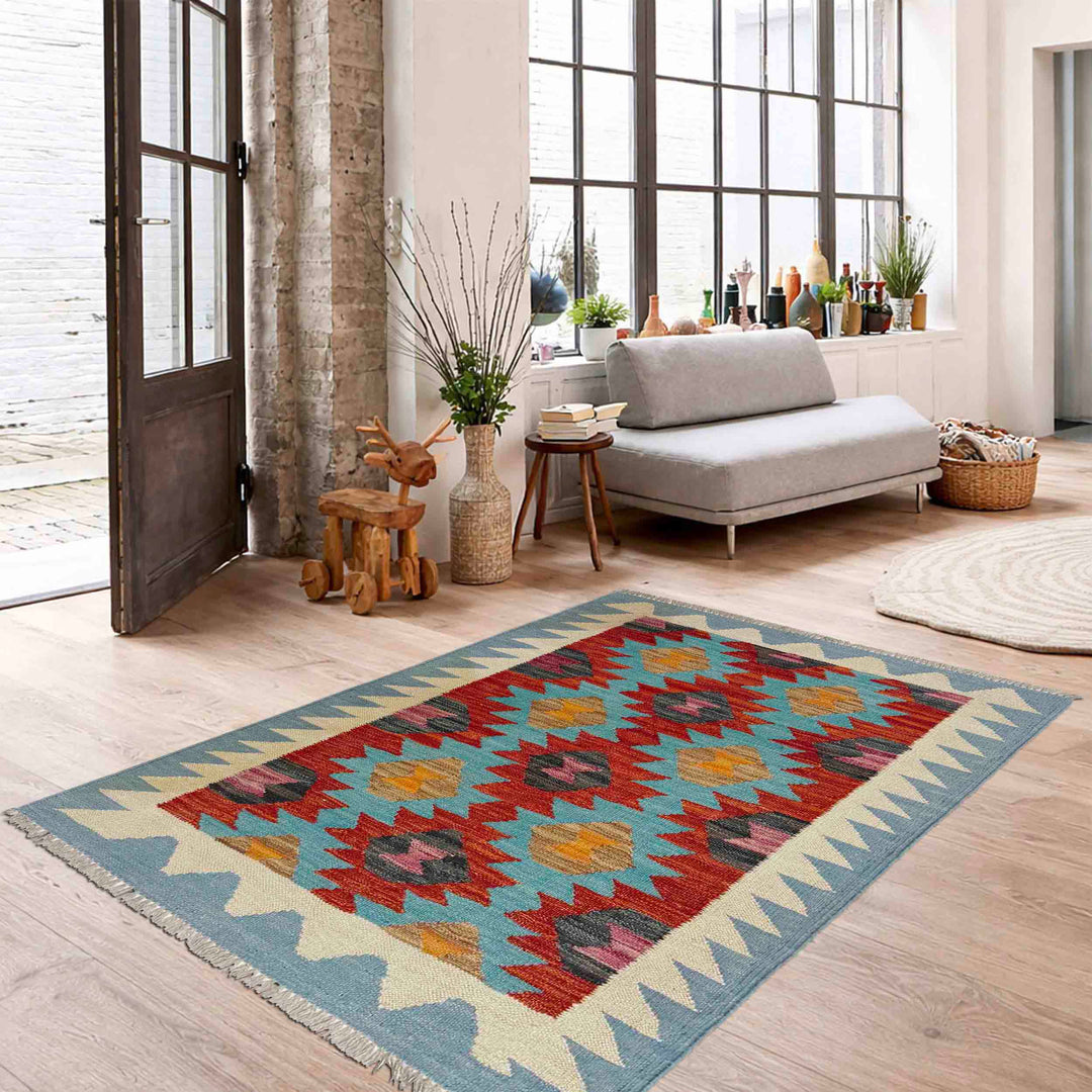 Multi Color ful Flat-Weave Wool Kilim 2' 10" x 3' 9" - No. AL574240