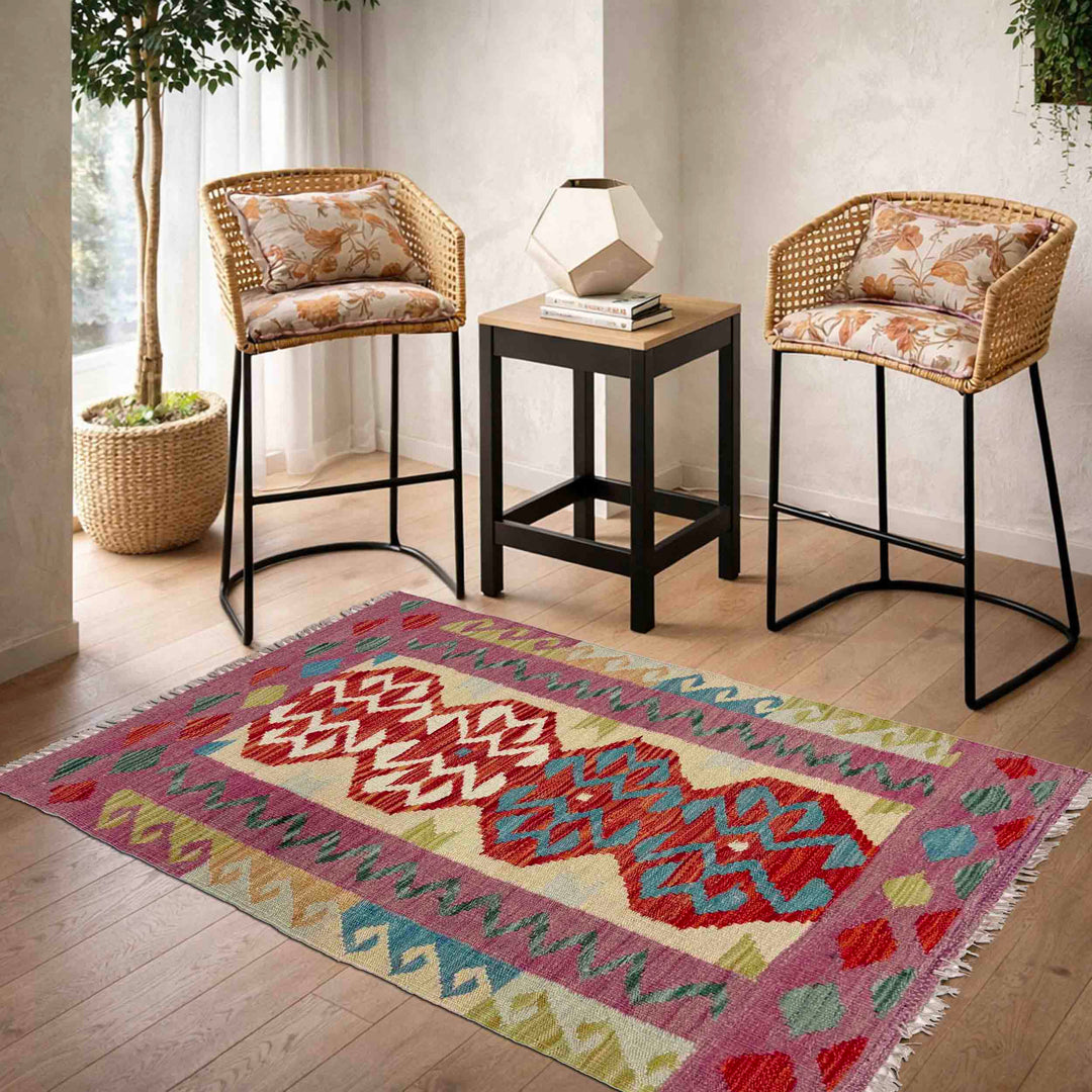 Handmade Afghan Vegetable Kilim 2' 8" x 3' 11" - No. AL364422