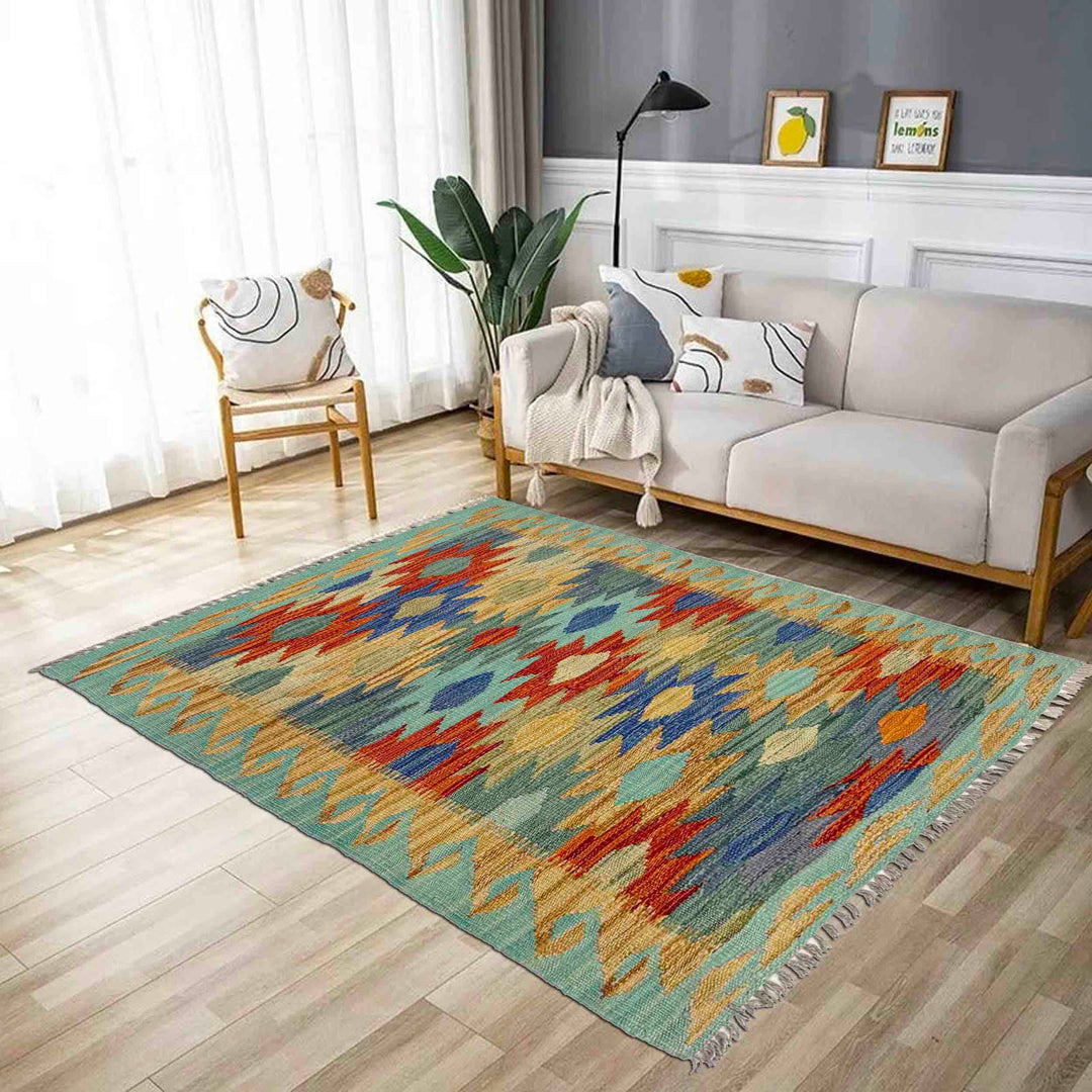 Multi Color ful Flat-Weave Wool Kilim 2' 7" x 4' 1" - No. AL620553