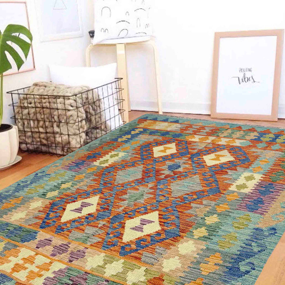 Handmade Turkish Design Wool Kilim 4' 11" x 6' 7" - No. AL977301