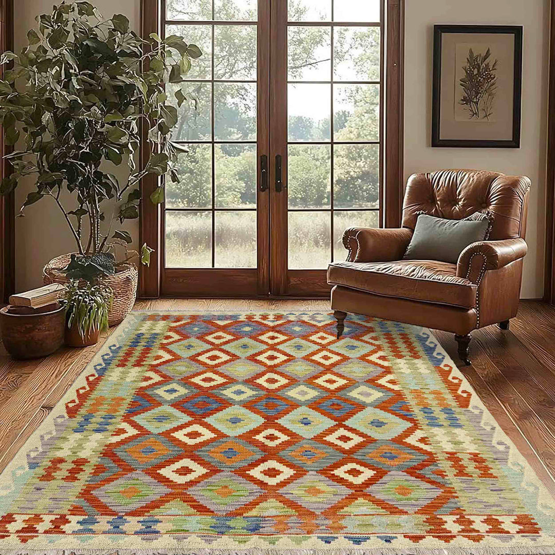 Handmade Afghan Vegetable Kilim 4' 5" x 6' 5" - No. AL644781
